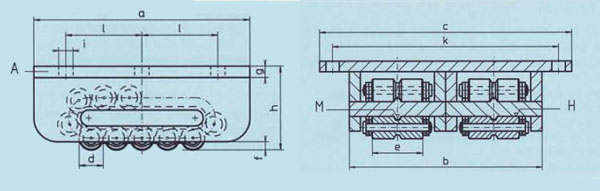 ZAM-H型雙排輪載重滾輪小車尺寸圖 ZAM-H型雙排輪載重滾輪小車尺寸圖
