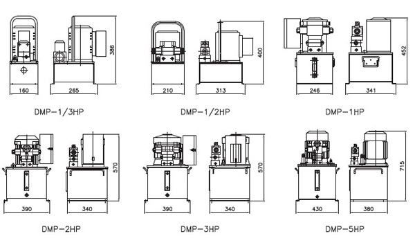 DMP型電動液壓泵尺寸圖 DMP型電動液壓泵尺寸圖